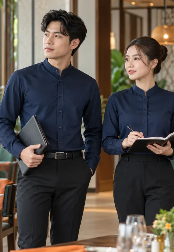 Đồng phục quản lý nhà hàng xanh than cổ trụ