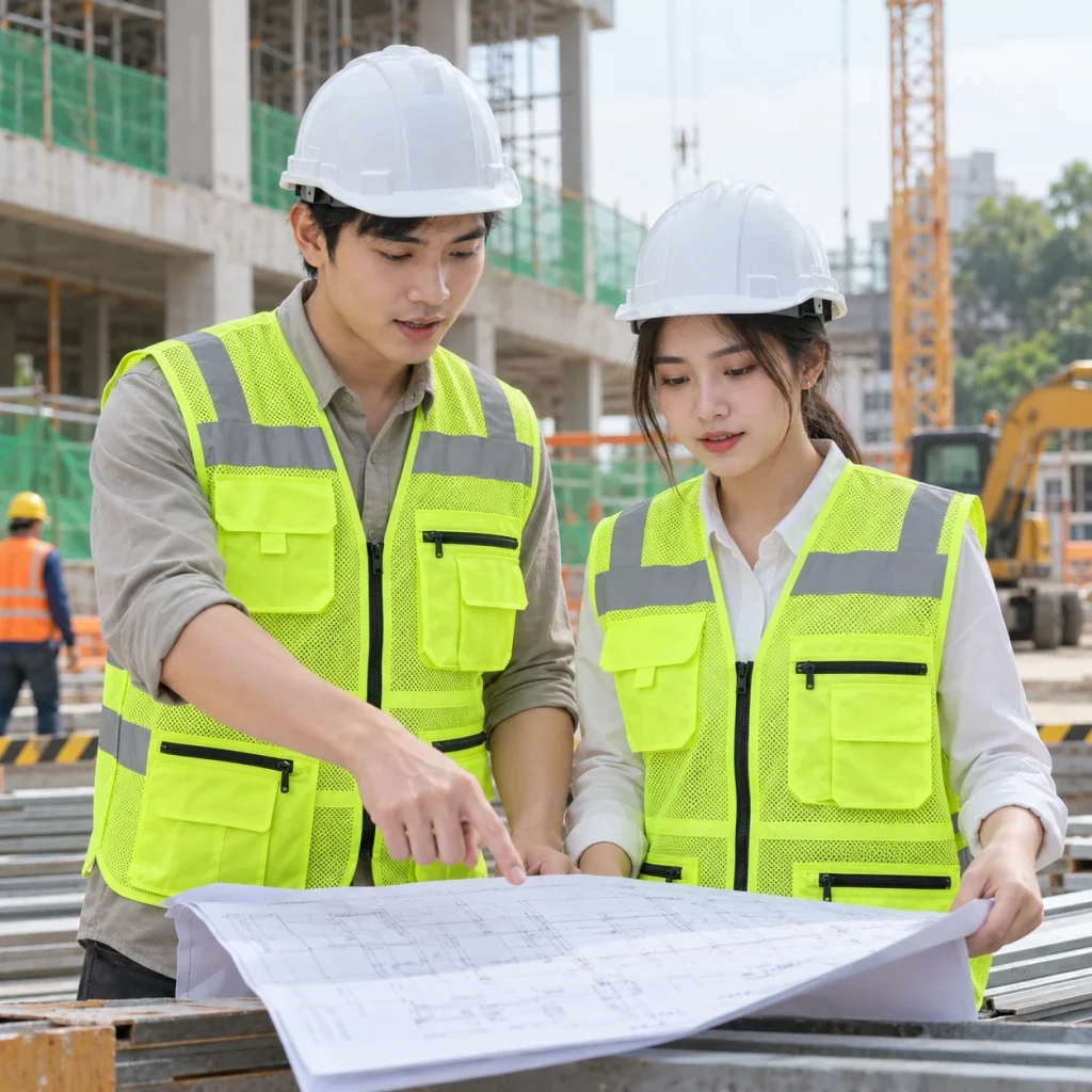 Áo gile bảo hộ phản quang vàng neon nhiều túi