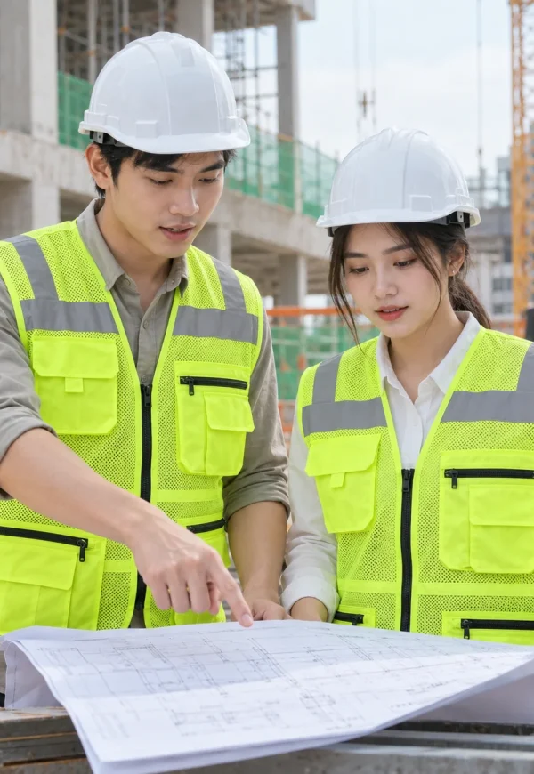 Áo gile bảo hộ phản quang vàng neon nhiều túi