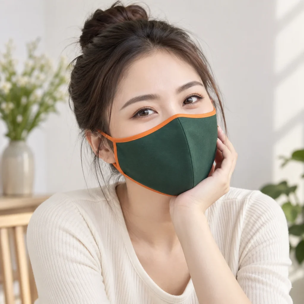 Khẩu trang vải xanh rêu phối viền cam