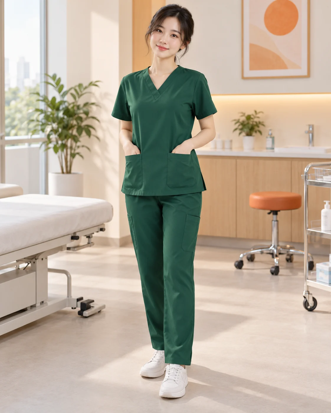 Đồng phục y tế xanh lá hiện đại