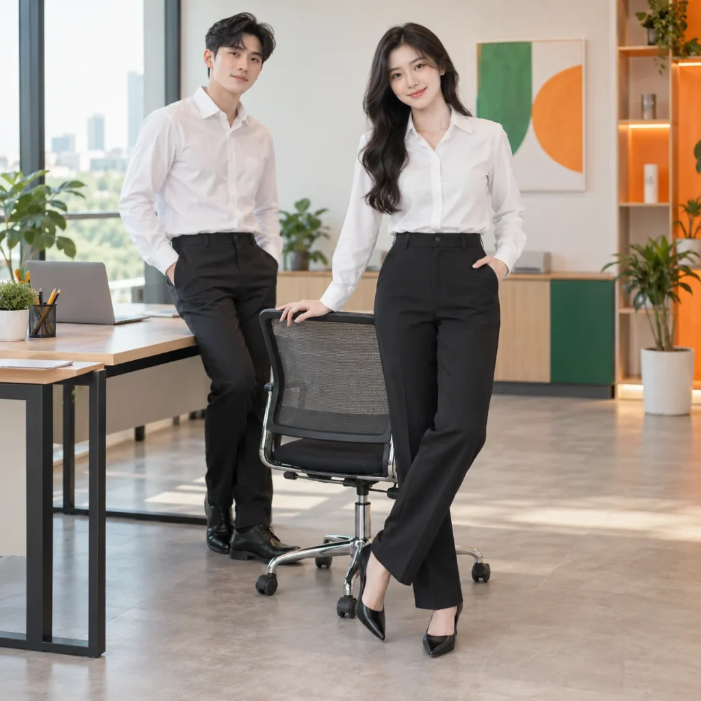 Quần âu nữ tuytsi đen cạp cao ống đứng