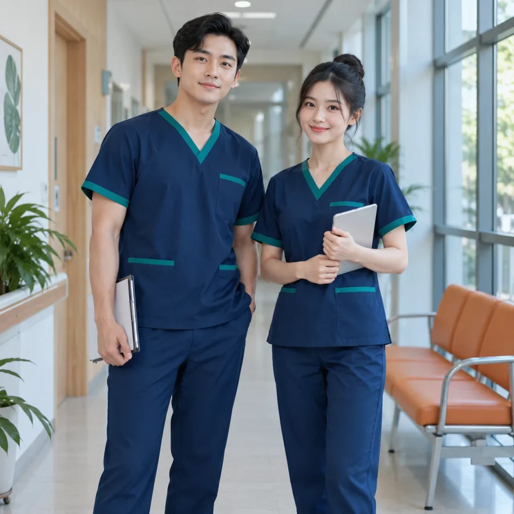 Bộ scrub y tế xanh navy phối xanh ngọc