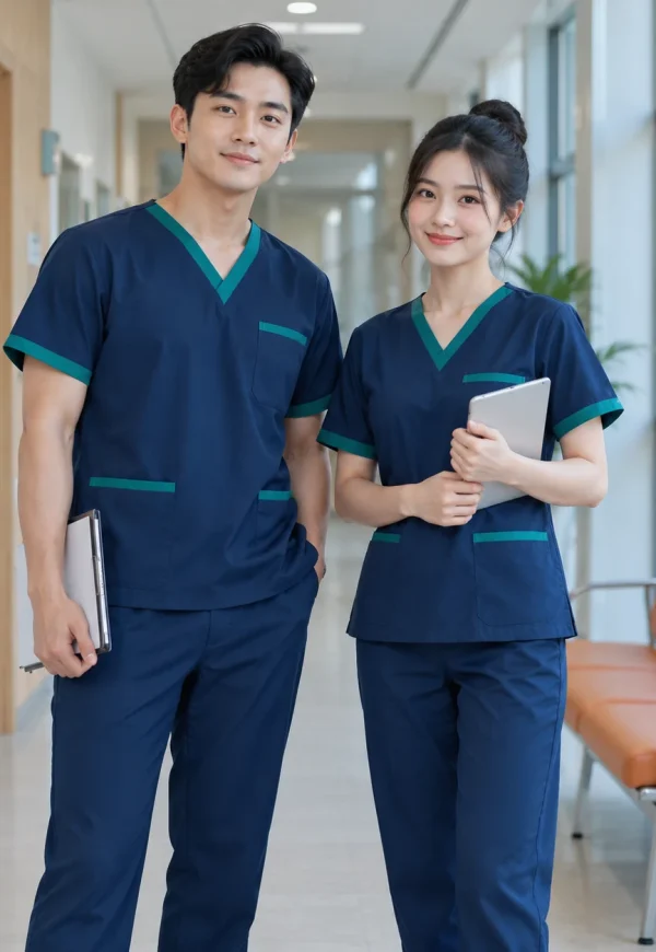 Bộ scrub y tế xanh navy phối xanh ngọc