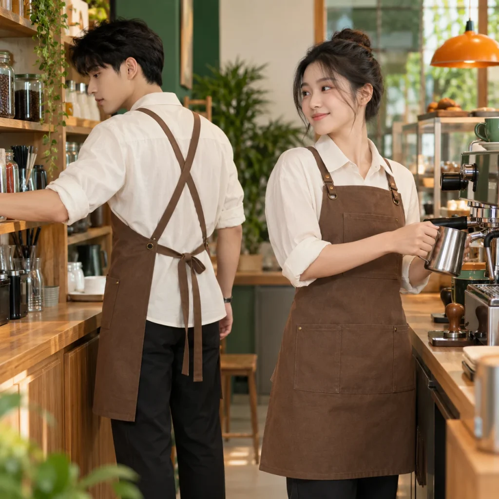 Tạp dề canvas nâu đất dây chéo lưng