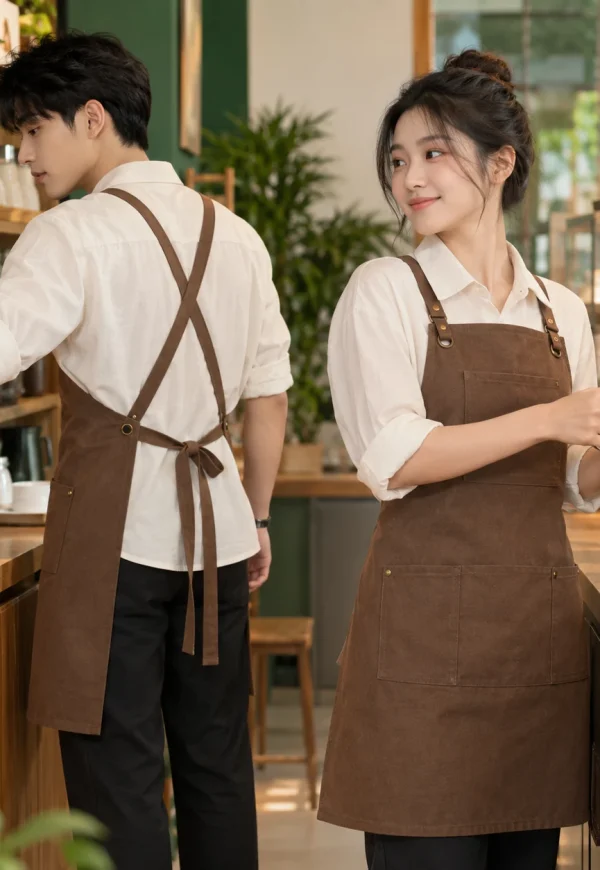 Tạp dề canvas nâu đất dây chéo lưng