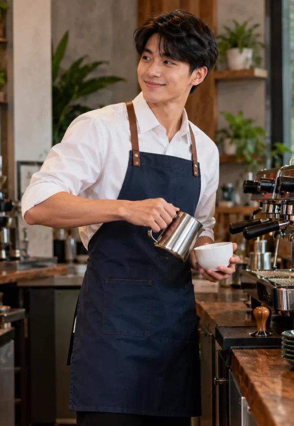 Tạp dề canvas xanh than dây da nâu